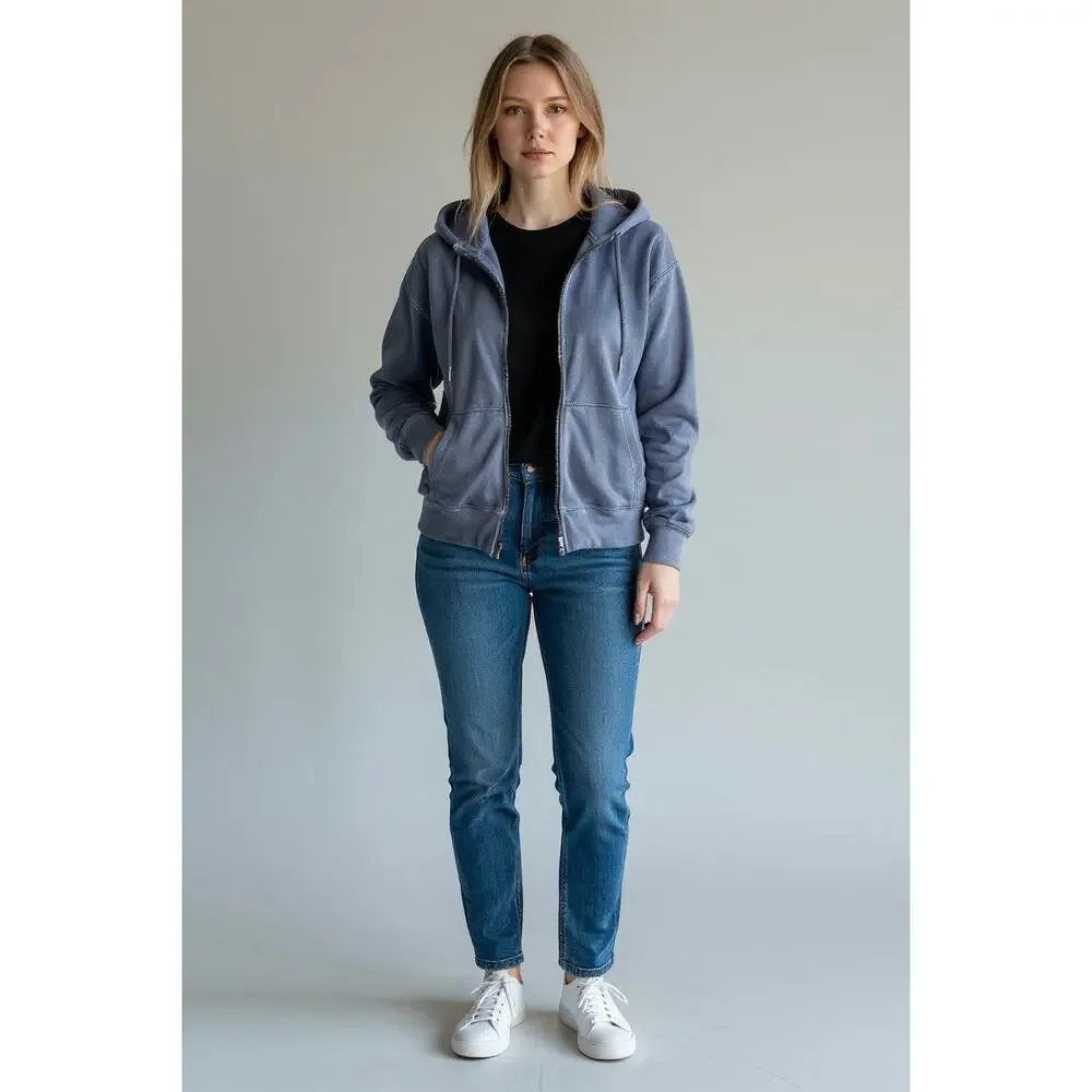 Abercrombie & Fitch Soft AF Max Essential Blue Full Zip Hoodie Sweatshirt Size L